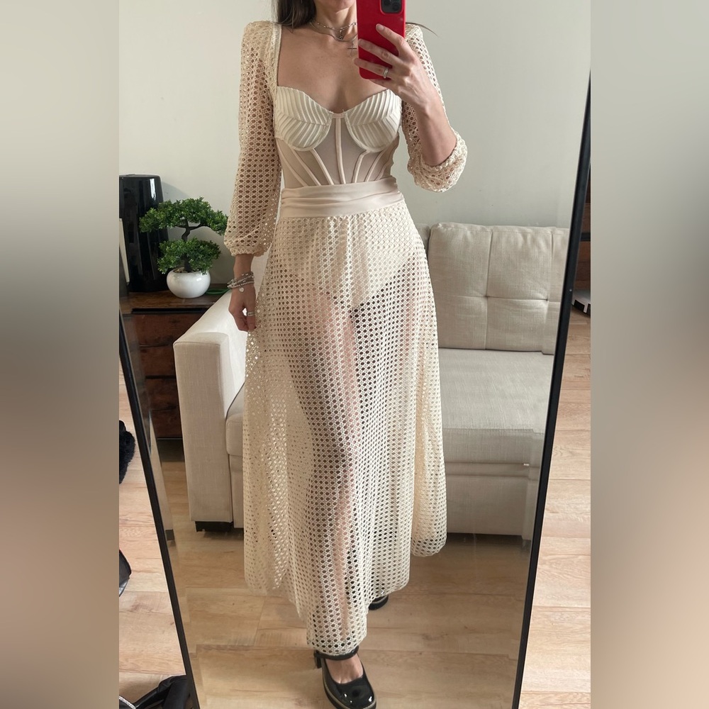 No. 6 Cream Sheer Crochet Long Sleeve Maxi Dress